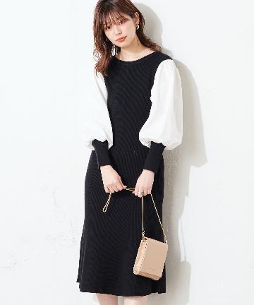 natural couture(ナチュラルクチュール) ぽわん袖切り替えワンピース