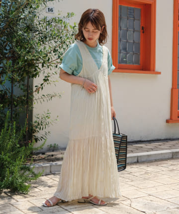 ワッシャーシフォン無地ワンピース
