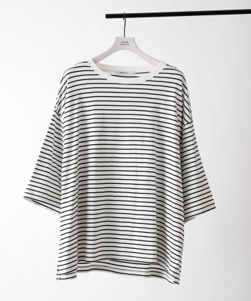 細ボーダー天竺BIGTシャツ/ビッグシルエットボーダーTシャツ
