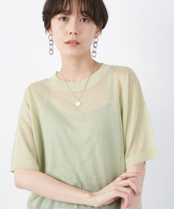 【上品な肌見せ】シアー5分袖ニットプルオーバー