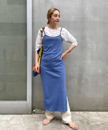 細ボーダーカットソーキャミワンピース