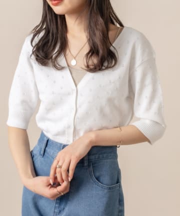 [mline] WEB限定 透かし編みチビカーディガン