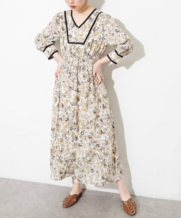 natural couture(ナチュラルクチュール) 配色テープ使いエスニック柄ワンピース