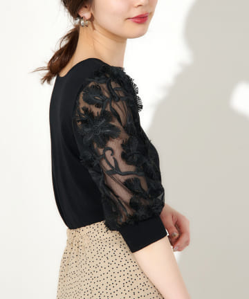 natural couture(ナチュラルクチュール) 3Dレース袖華やか2WAYトップス