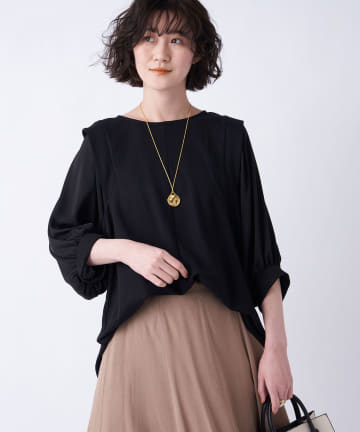 【《トレンド感溢れる一枚》洗える】サテンボリュームスリーブカットソー