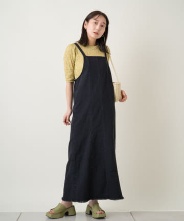 ストレッチデニムフリンジジャンスカ