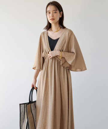 フレアスリーブカシュクールワンピース