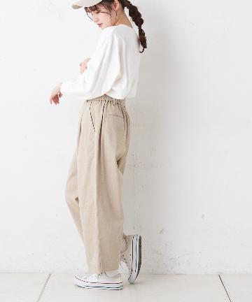 綿麻カツラギストレッチタックパンツ