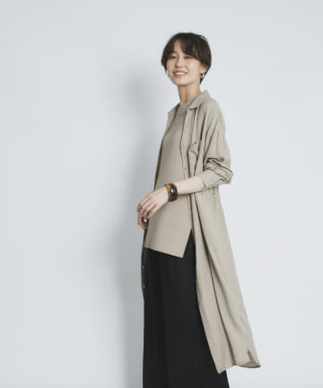 【柔らかな風合いが女性らしい】リネンタッチWポケットシャツワンピース