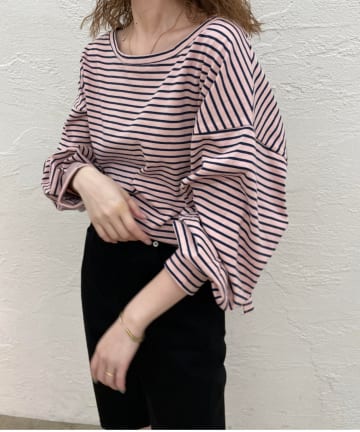 ボーダーボリュームロングTシャツ
