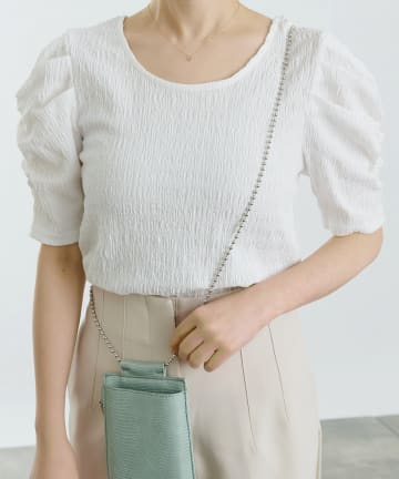 【WEB・一部店舗限定】フクレレース袖山ギャザートップス