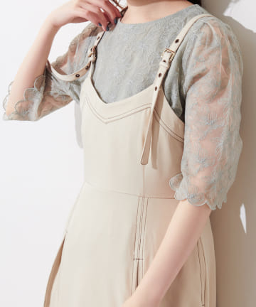 natural couture(ナチュラルクチュール) 袖口スカラップフラワーレースブラウス