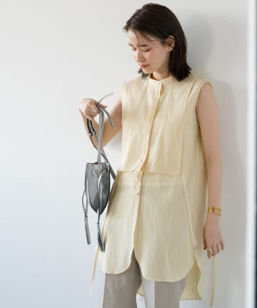 ノーカラーチュニックシャツ