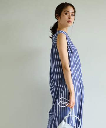 【洗える】ストライプノースリシャツワンピース
