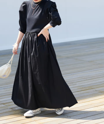 natural couture(ナチュラルクチュール) 【WEB限定】袖コンシャスドッキングワンピース