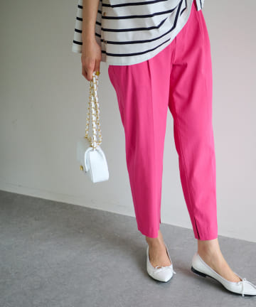 【手洗い可】レーヨン麻ストレッチインスリットパンツ