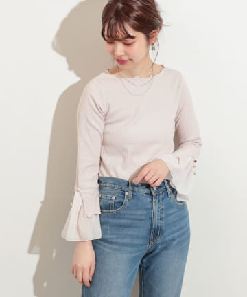 natural couture(ナチュラルクチュール) 袖口シフォンひらりテレコメローT