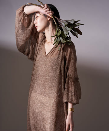 【odore/オドル】シャーリングレオパードワンピース