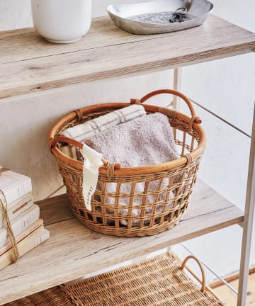 ラタン格子ラウンドバスケット：L