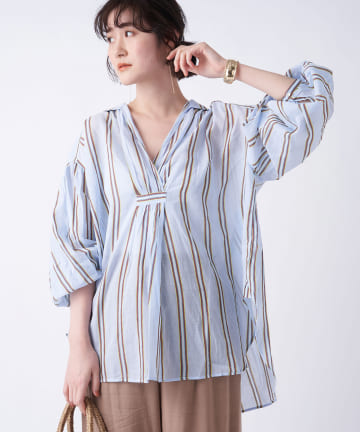 【ne Quittez pas(ヌキテパ)】ボイルストライプブラウス