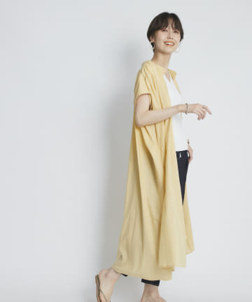 【女性らしいシルエット】コットンボイルフレンチスリーブギャザーワンピース