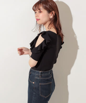 natural couture(ナチュラルクチュール) ラッフルスリーブニット