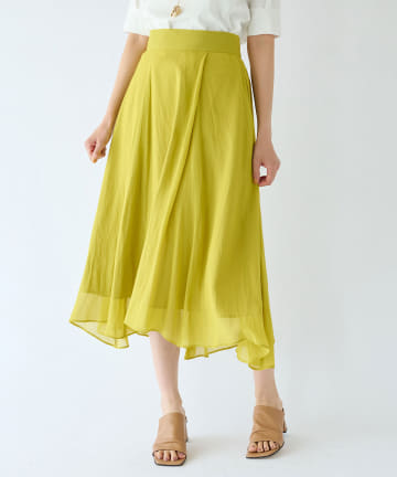 【洗える】割繊シフォンラップ風フレアスカート