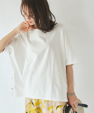 【手洗い可】サイドドット釦ビッグTシャツ