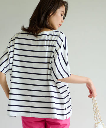 【洗える】サイドドット釦ボーダービッグTシャツ
