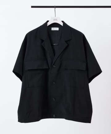 TRストレッチラペルド半袖シャツ(セットアップ可)/ビッグシルエットシャツ