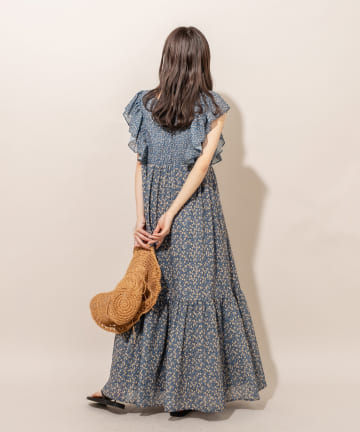 [mline] WEB限定 花柄切替シフォンワンピース