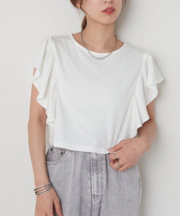 クロップドフリルデザインTシャツ/ショート丈