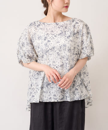 綿麻小花プリントブラウス