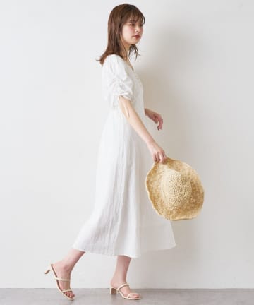 natural couture(ナチュラルクチュール) 【WEB限定】袖くしゅリボンスッキリAラインワンピース
