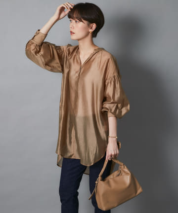 un dix cors(アンディコール) 【シアー感のある大人のブラウス】ソフトオーガンジーチュニックブラウス