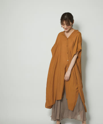 【女性らしいゆったり広がるシルエット】タックスリーブワイドワンピース
