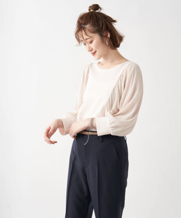 【1枚でおしゃれに着映えるトップス】袖ボリュームドッキングカットソー