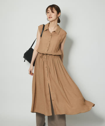 【さらっと一枚で決まる】ドビーボーダーシャツワンピース