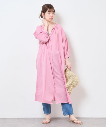 natural couture(ナチュラルクチュール) 【サスティナブル素材】オーガニックコットンたっぷりギャザーおしゃれワンピース