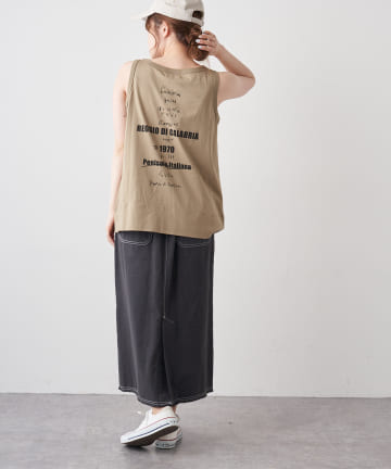 擬麻加工天竺バックプリントタンクトップ