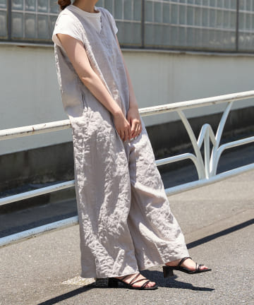 麻キャンバスクリンクルコンビネゾン