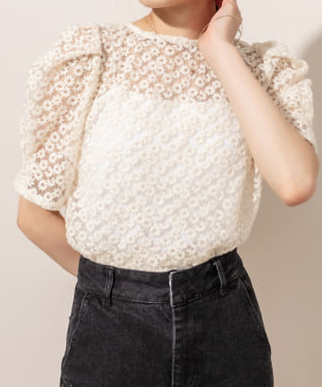 [mline] WEB限定 レースパフブラウス