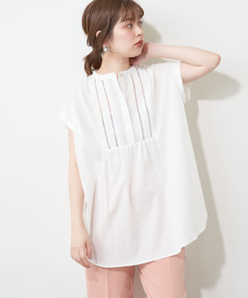 natural couture(ナチュラルクチュール) ヨークピンタック×レースコットンチュニック