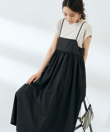 【小柄な方にもおすすめ・洗える】タイプライターストラップマキシジャンパードレス