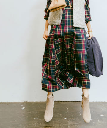【COZスタイル・セットアップ可・洗える】チェックマーメイドマキシスカート