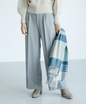 【セットアップ可・センタープレスで美脚効果】ツイルストレッチワイドパンツ