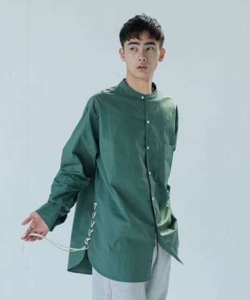 【WHIMSIC】NOCOLLAR SIDE LACEUP SHIRT