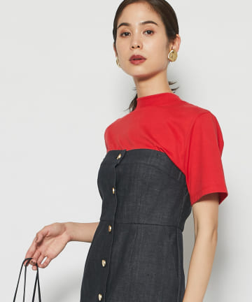 【ネックラインがきれいめを印象づける・手洗い可】モックネックTシャツ