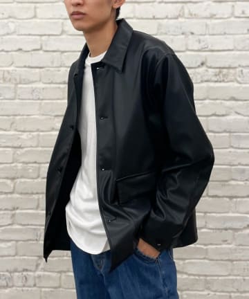 シンセティックレザーシャツジャケット
