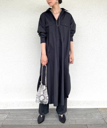 コットンワッシャーシャツワンピース